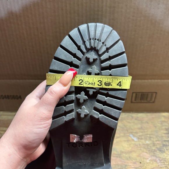 TORRID Black Dark Grey Faux Leather Metal Heel Mid Calf Lace Up Combat Boots - Picture 14 of 14